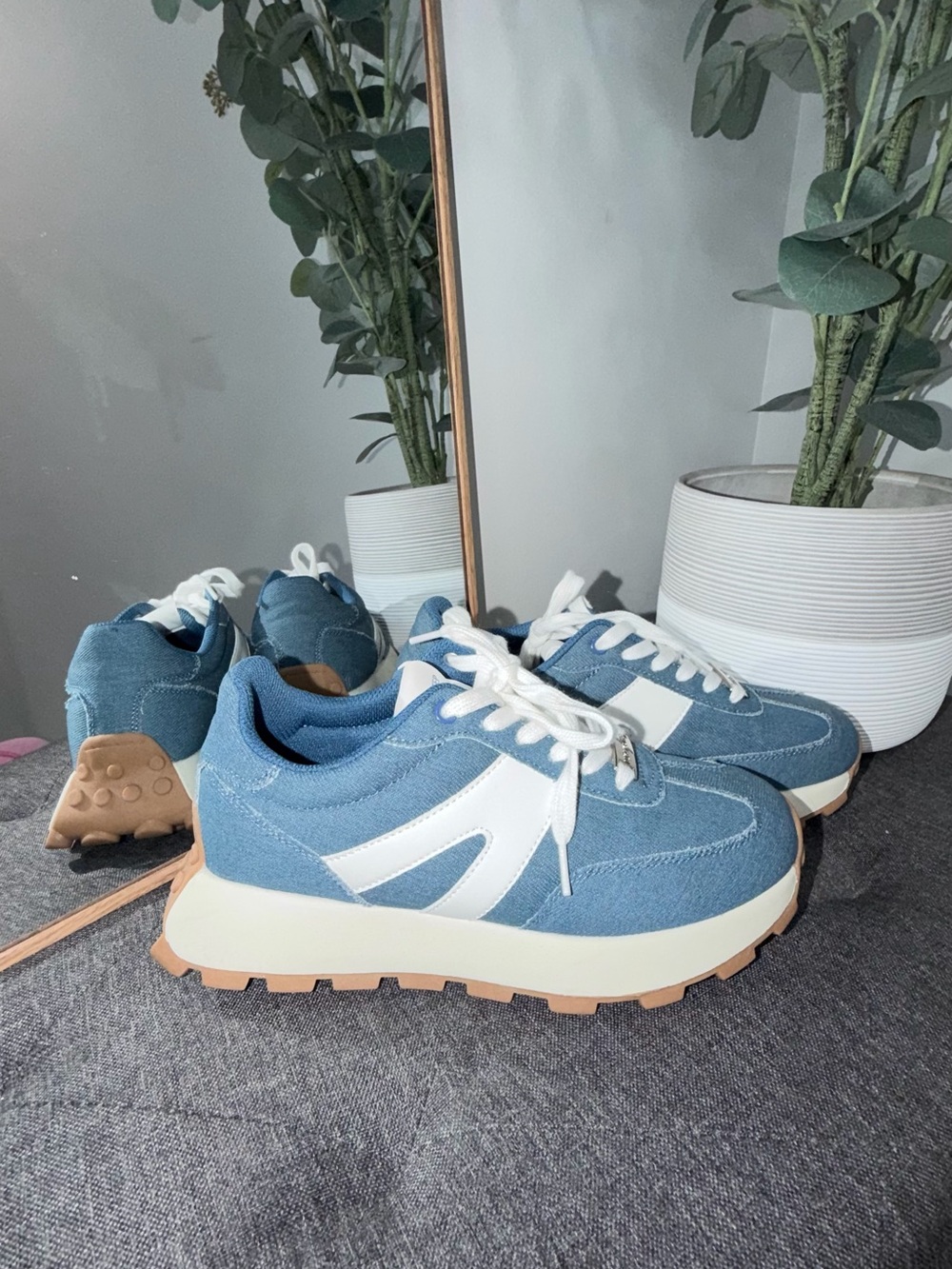Luckystep Women's Blue Platform Sneakers with White Accents